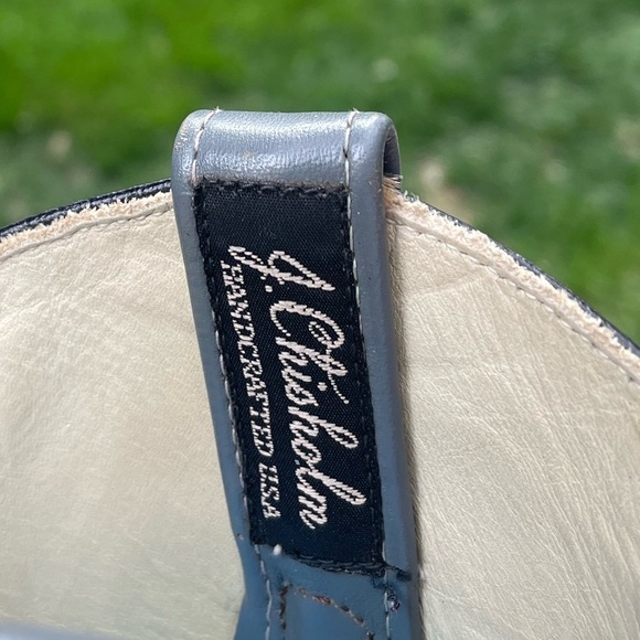 J. Chisholm Vintage Made in USA Taupe & Gray Leather Pointed Toe Cowboy Boots - Picture 7 of 14